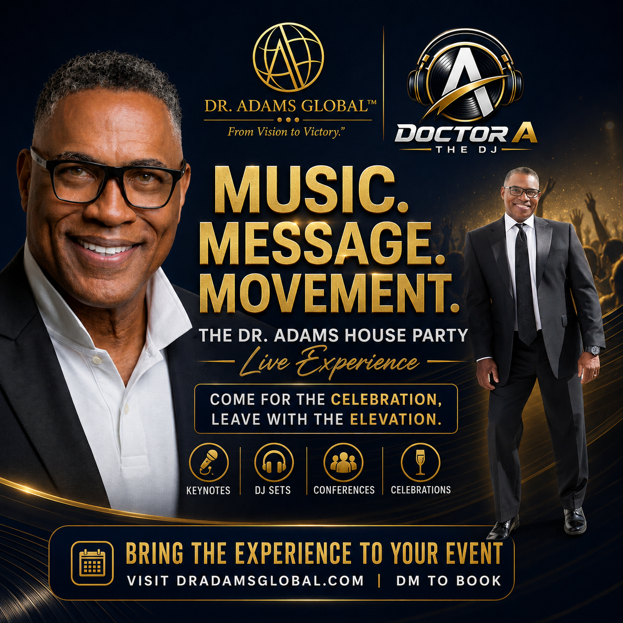 Music. Message. Movement. — The Dr. Adams House Party Live Experience brand graphic