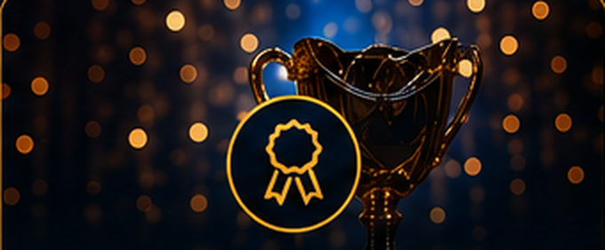 Golden award trophy glowing against a bokeh backdrop