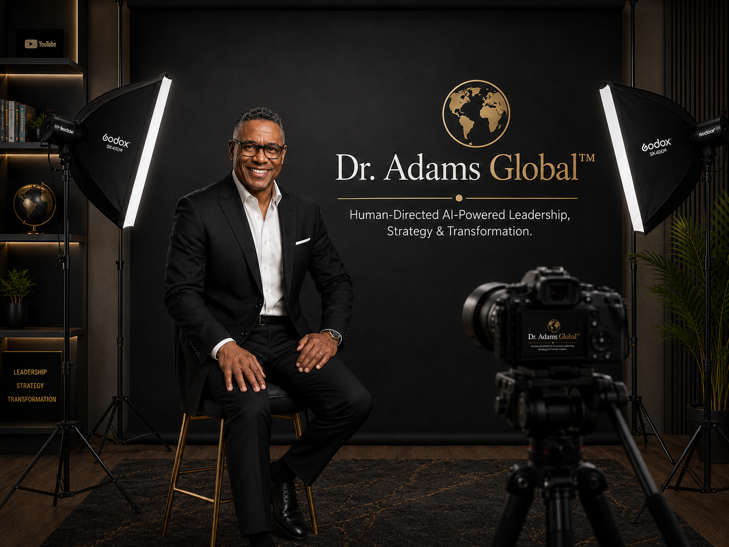 Dr. Darryl S. Adams seated in his Dr. Adams Global production studio