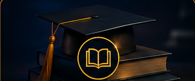 Graduation cap resting on a stack of books for professional development sessions